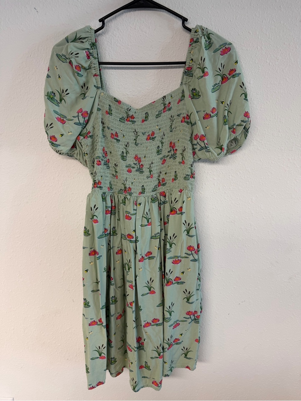 Disney The Princess and The Frog Smocked Puff-Sleeve Floral Midi Dress - Mint